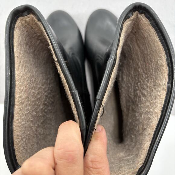 Vintage 70s Rubber Black Boots Stacked Heel Rain Boot Womens Sz 8 Made In USA - Picture 12 of 12